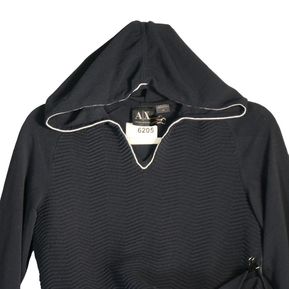 Armani Exchange Sweater Women Small Blue Ribbed Hoodie Pullover Wavy Knit - Picture 2 of 6